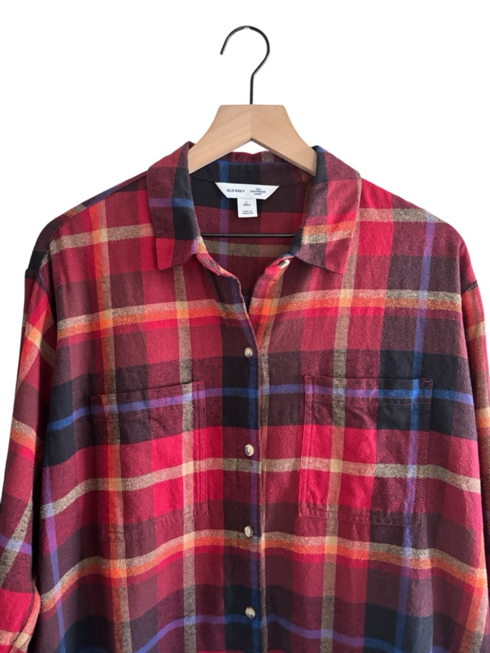 Old Navy The Boyfriend Shirt Plaid Button Up Women's Large Tall Long Sleeve - Picture 3 of 15